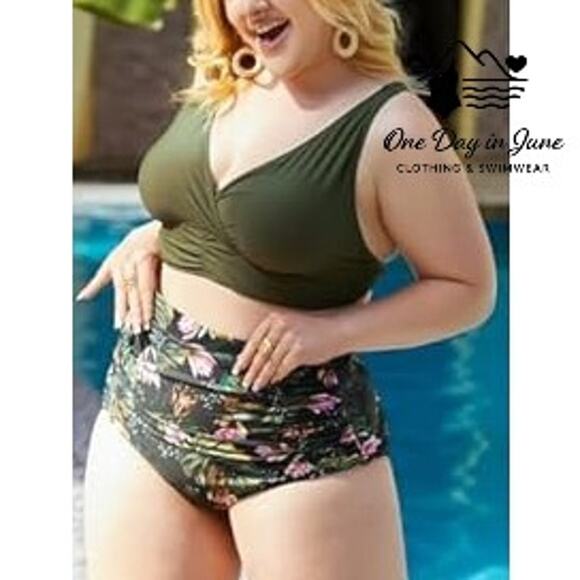 Hanna Nikole Other - Hanna Nikole Plus Size High Waist Cross Front Bikini Swimsuit Size 12W